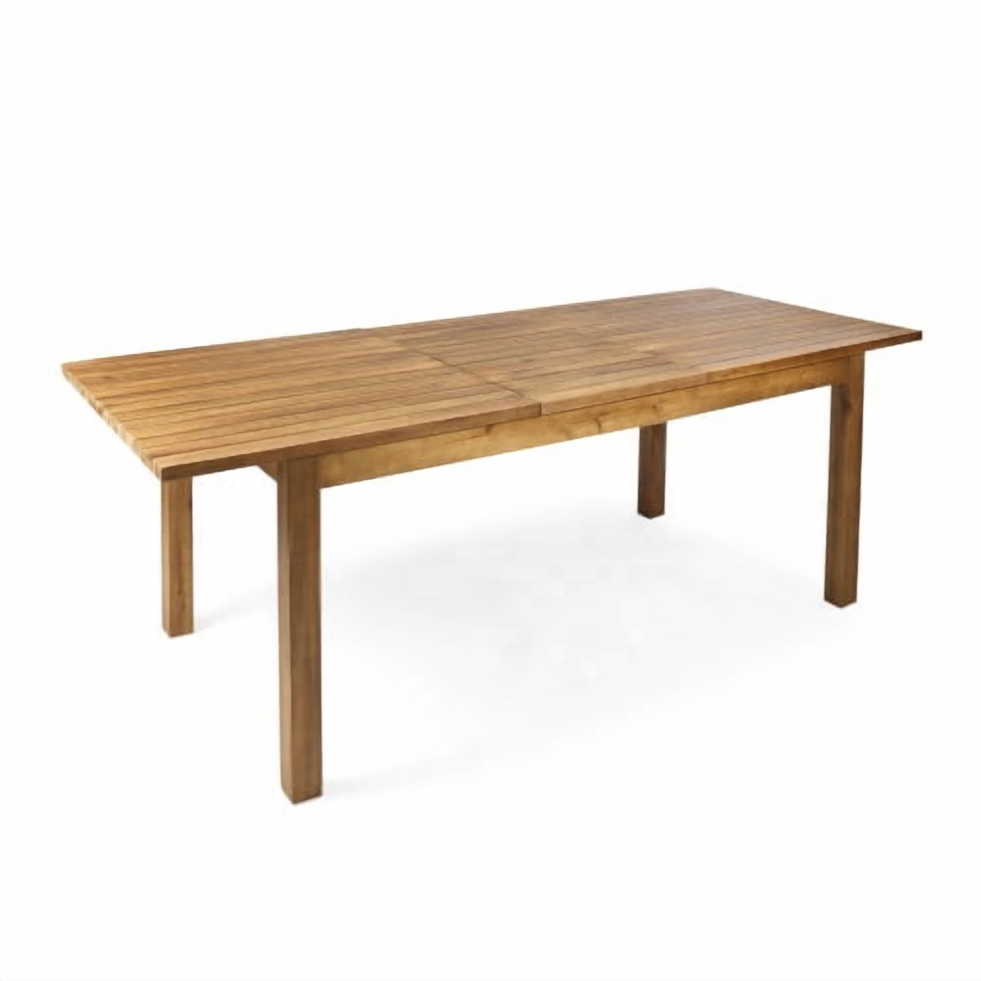 Extendable Acacia Wood Outdoor Dining Table, Teak Finish Rectangular Patio Expandable Table, Weather Resistant Slatted Top for Backyard Garden Porch, Adjustable Length 65.75"-85.43"