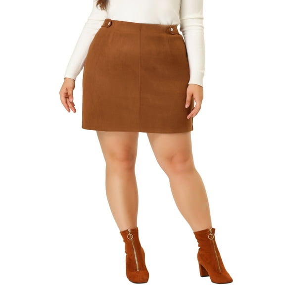 Unique Bargains Women's Plus Faux Suede Printed Side Buttons Bodycon Short Mini Skirt