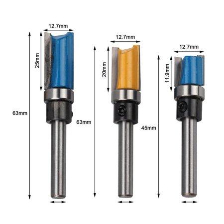 

3pcs Router Bit Template Cutter 1/4 Shank Straight Woodwork Wood Flush Trim Set