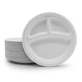 thumbnail image 2 of Disposable Dinner Plates With Three Compartments Food-Grade Sugarcane Pulp 100 Pack Round Divided Plates For Everyday Use Gatherings Barbecues Buffets, 2 of 8
