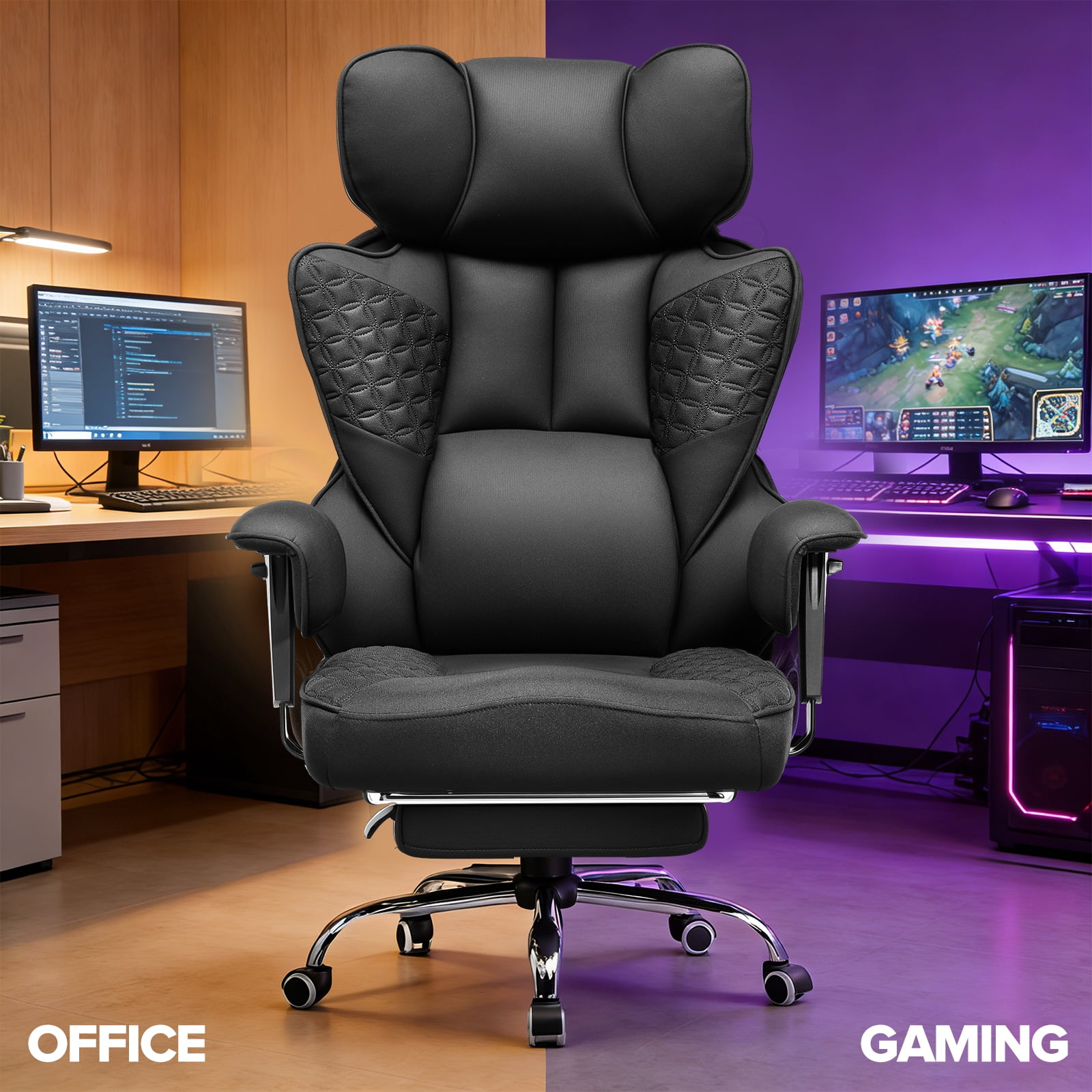CloudRest Pro 400lbs Executive heavy duty office chair, High Back Ergonomic Computer Desk Chairwith Lumbar Back Support,Black