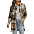 thumbnail image 1 of HongQid Womens Plaid Shacket Jacket Fall Spring Fashion Long Sleeve Button Up Flannel Shirt Clothing, 1 of 5
