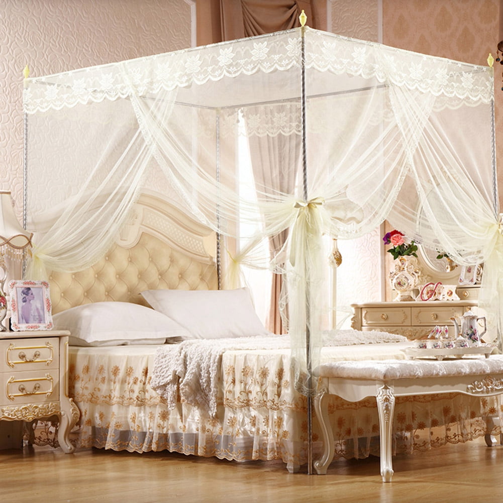 Mightlink 4 Corners Post Bed Canopy, Elegant Curtain Net, Sheer Canopy Mosquito Net, for Girls Boys Kids Room Decor