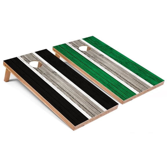 Skip's Garage | Black and Kelly Striped Cornhole Boards | Includes (2) Boards, (8) Bags & Optional Accessories