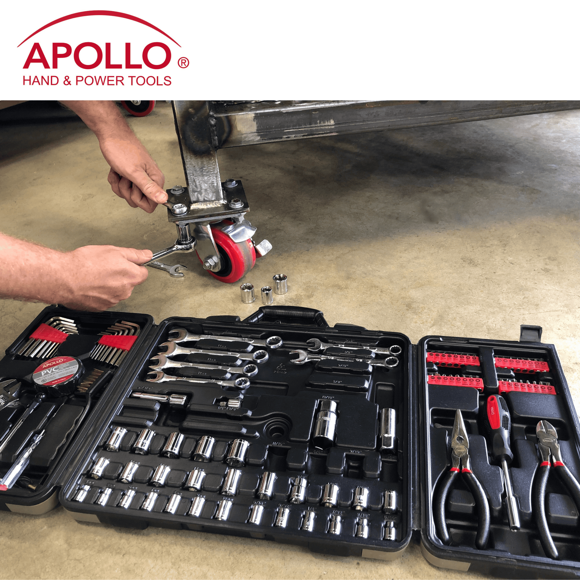Apollo Tools 101 Piece Mechanic Tool Set for Vehicle and Home Maintenance, Roadside Emergencies. SAE and Metric Tool Set for Car, Boat, RV, Bikes - DT0006