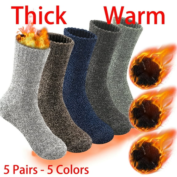 TELOLY 5 Pairs Merino Wool Socks for Men, Thick Winter Wool Hiking Socks, Warm Breathable Crew Mens Socks（Fit USA Size 7-13）