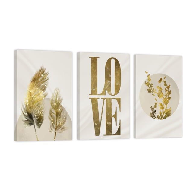 Cuadro Decorativo Tríptico Vertical Love Oro y Adorno Canvas Revolution Set De 3 Cuadros 30x45 cm