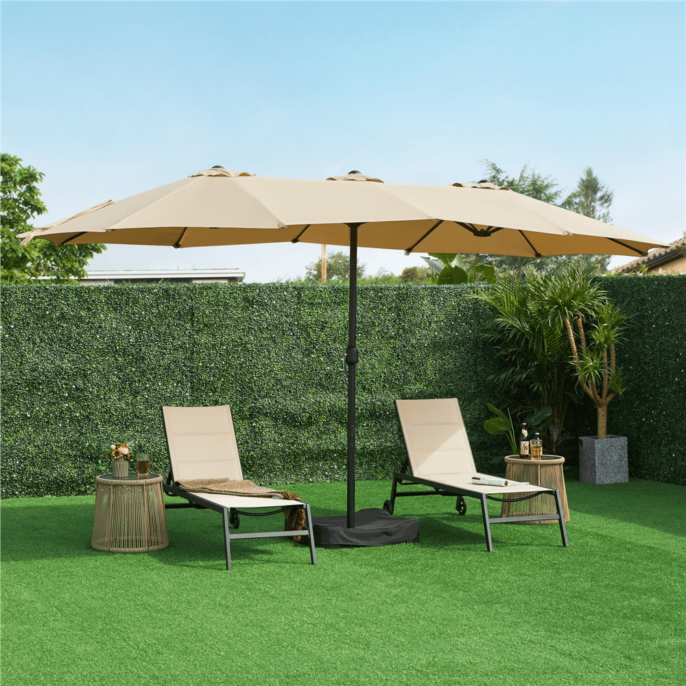 Renwick 15 FT Twin Patio Parasol with Crank Lift, Tan