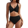 thumbnail image 2 of Women's Two Piece Bikini Sets V Neck Push Up Swimsuit High Waisted Tummy Control Bathing Suit Black M, 2 of 5