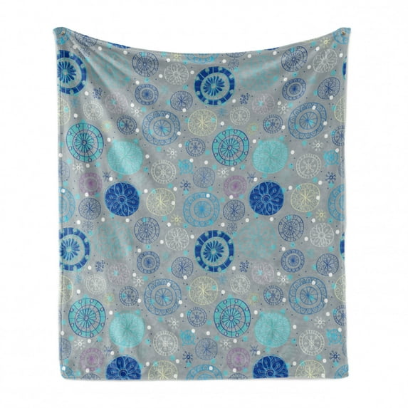 Cartoon Soft Flannel Fleece Throw Blanket, Abstract Snowflakes Pastel Background Winter Celebration Theme Christmas, Cozy Plush for Indoor and Outdoor Use, 50" x 60", Beige Aqua Blue, by Ambesonne