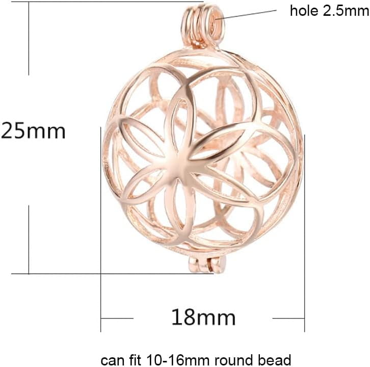 ABPETE 925 Sterling Silver Flower Pearl Cage, Openable Hollow Cage Lockets Pendant Cage, Charm Pendants for DIY Necklace Jewelry Making Women's Gift(Rose Gold)
