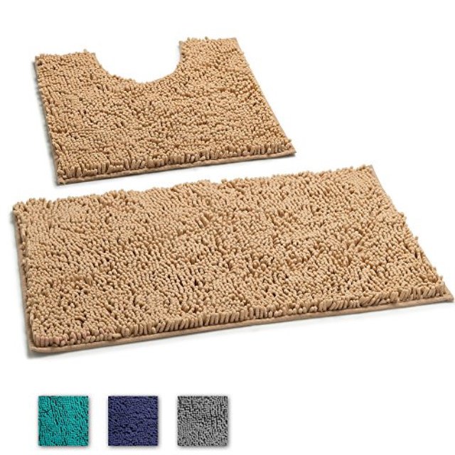 Luxurux 2 Pezas de Alfombrilla de Baño Con Ducha de Bare Extra Suave Alfombra de Baño de Baño + Alfombra de Inodoro en Forma de U. 1 '' Material de microfibra, TPR LuxUrux tapetes para baño