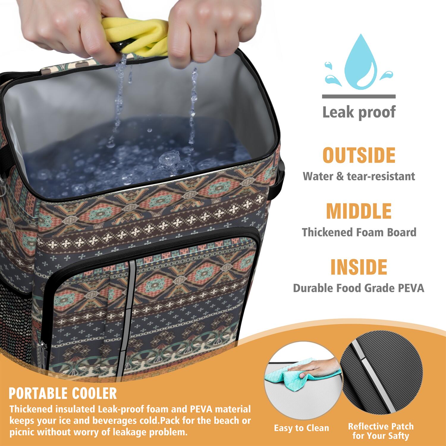 Travel Cooler Bag - Boho Bohemia Pioneer Flower Geometric Line Art Camping Beer Cooler Backpack with Bottle Opener- Waterproof Insulated Picnic Backpacks - Cooler Bag for Beach