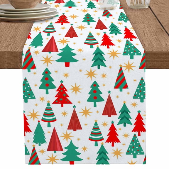 nqOlkjepod Christmas Trees Table Runner 90 Inches Long Farmhouse Dress Scarves, Red Green Xmas Tree Star Winter Holiday Dining Tablerunner for Coffee Table/Kitchen Island/Party Décor, 13" x 90"