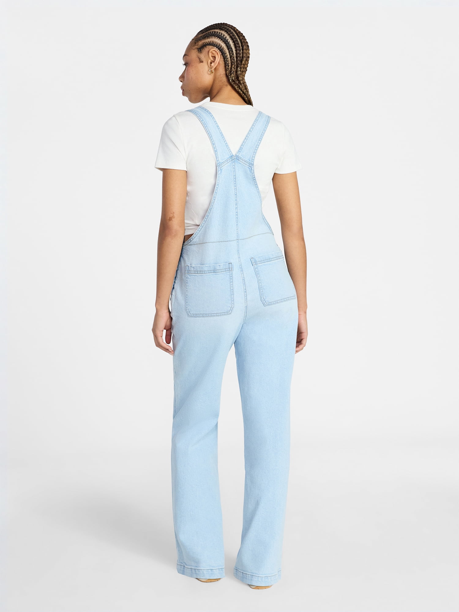 No Boundaries Relaxed Wide Leg Denim Overalls, Women's XXS-XXL