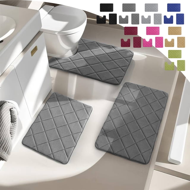 Sentmoon Rugs for Entryway Rugs for Bedroom Foam Bath Mat 3 Set Bathroom Rugs For 3 Pcs Toilet Mats Universal Soft Comfortable Water Absorption Non-Slip Thick Machine Washable Easier To Dry Dark