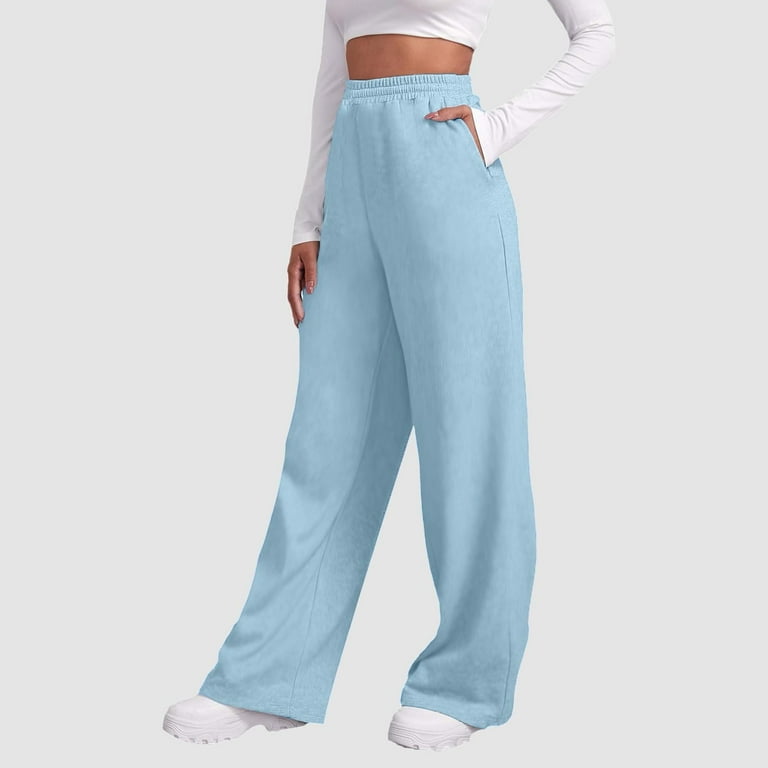 Qcmgmg Womens Petite Cute Sweatpants Casual High Waisted Women s Sweat Pants Wide Straight Leg Fleece Lined Joggers Pants Fashion Winter Clearance Cargo Pants Women with Pockets Royal Blue S Walmart.c...