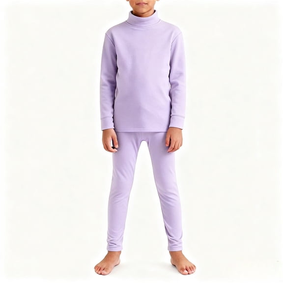 Kids Semi-Turtleneck Thermal Base Layer Set – Soft Warm 2-Piece Winter Outfit (3-15 Years)