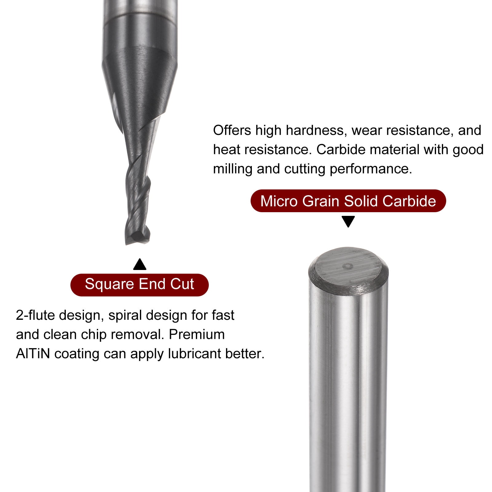 Uxcell 2mm x 6mm x 6mm x 50mm Solid Carbide AlTiN Coated 2 Flutes Square End Mill Milling Bit