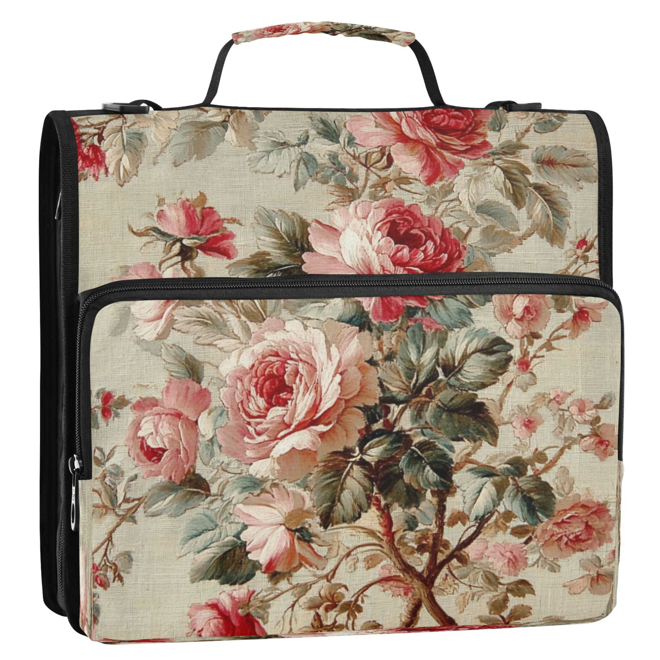 YAZAOO Zipper Binder trapper keeper Documents Organized Design Classic Rose Garden Fabric Printed