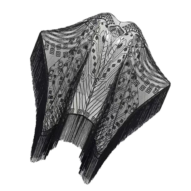 1920S Lentejuelas Retro Con Cuentas Mantón Largo Con Flecos Capa De Noche Para Fiesta De Banquete Negro Sunnimix chal con cuentas de lentejuelas
