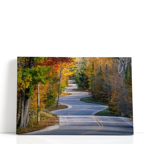 Door County Curvy Road, Wisconsin - Wrapped Canvas Print Wall Art | 18" W x 12" H