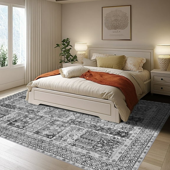 Socofuz Vintage Big Area Rug, 8' x 10', Non-Slip, Soft, Durable, Stain Resistant Floor Carpet for Living Room Dining Room Bedroom,Gray