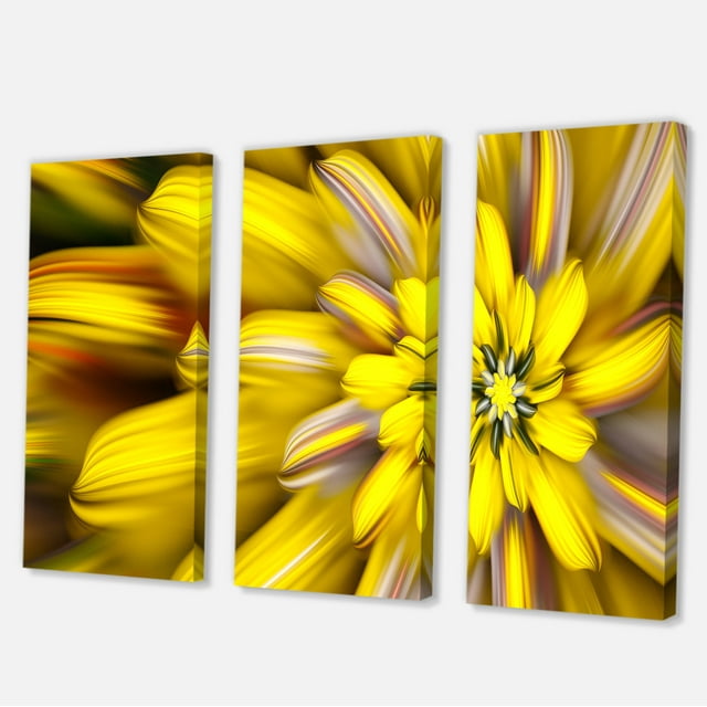 Designart - Massive Yellow Fractal Flower - Floral Canvas Art Print