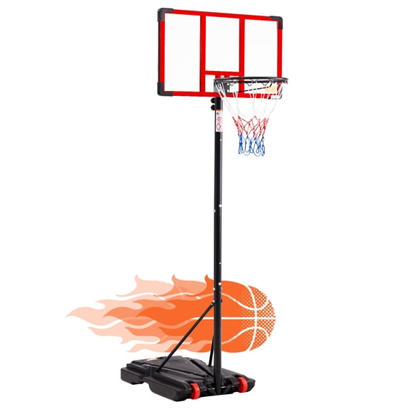Sweetcrispy Kids Basketball Hoop Adjustable Height 5.1-8.5ft, Portable Indoor Outdoor Play Set with Enlarged Base PC Backboard for Driveway Backyard​, Red