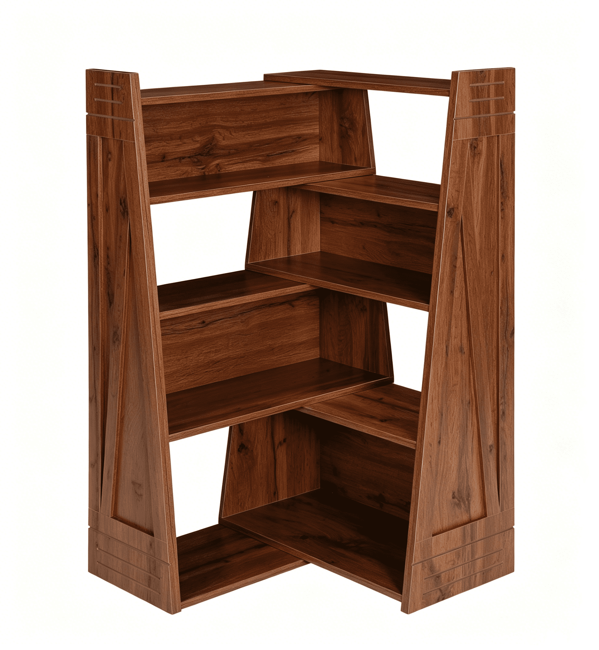 Modular Asymmetrical Bookshelf with 3 Configurable Layouts, Foldable Display Shelf and Staggered Storage Bookcase, Black Woodgrain