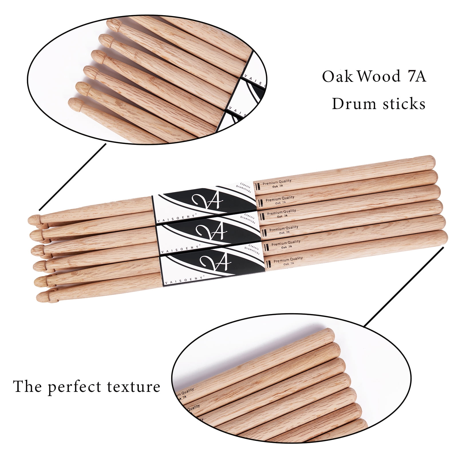 Vaisoeny Drum Sticks,7A Drum Sticks for Adults,12 Pairs Classic Oak Wood Drumsticks for Kids , Professional Musical Instrument Percussion Accessories