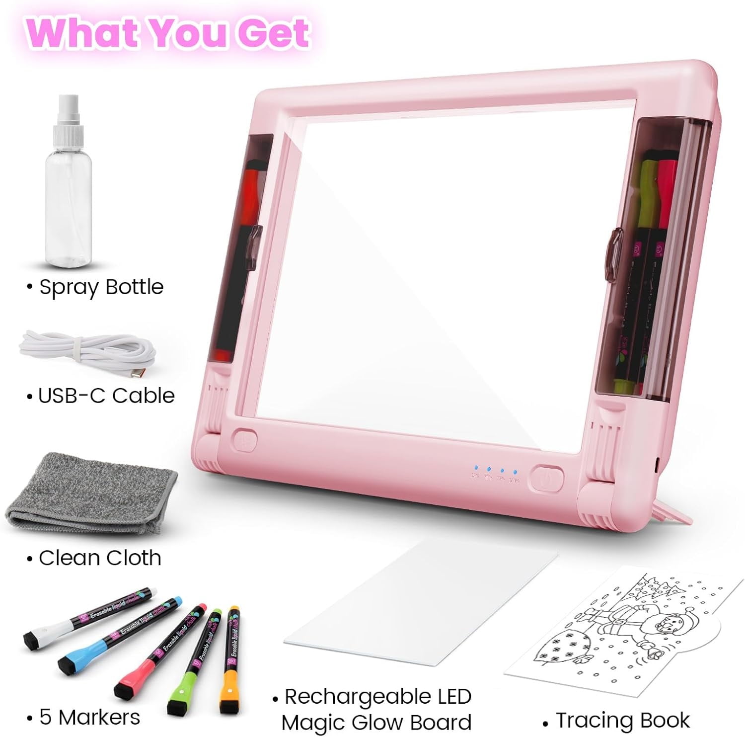 UKEXE 15 Inch Rechargeable LED Drawing Board - 9 Neon Light Modes, Portable Glow Art Tablet with Tracing Sheets, Creative Gift for Kids & Teens (Pink)