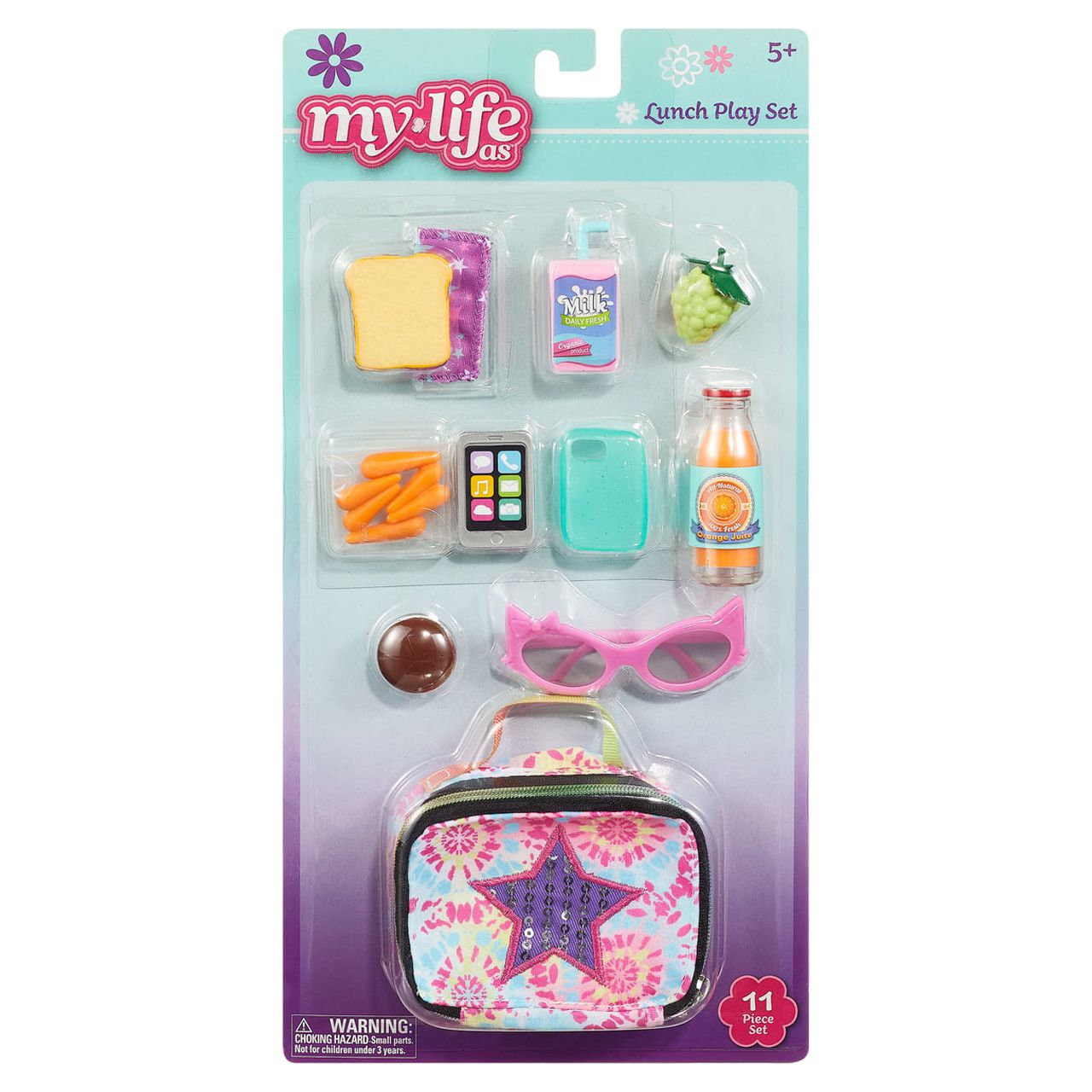 My Life As Doll Fashion, Shoes, and Accessory Bundle, Includes Pom Pom Romper, Coral Lifter Sneakers and Lunch Playset for 18" Dolls, 13 Pieces