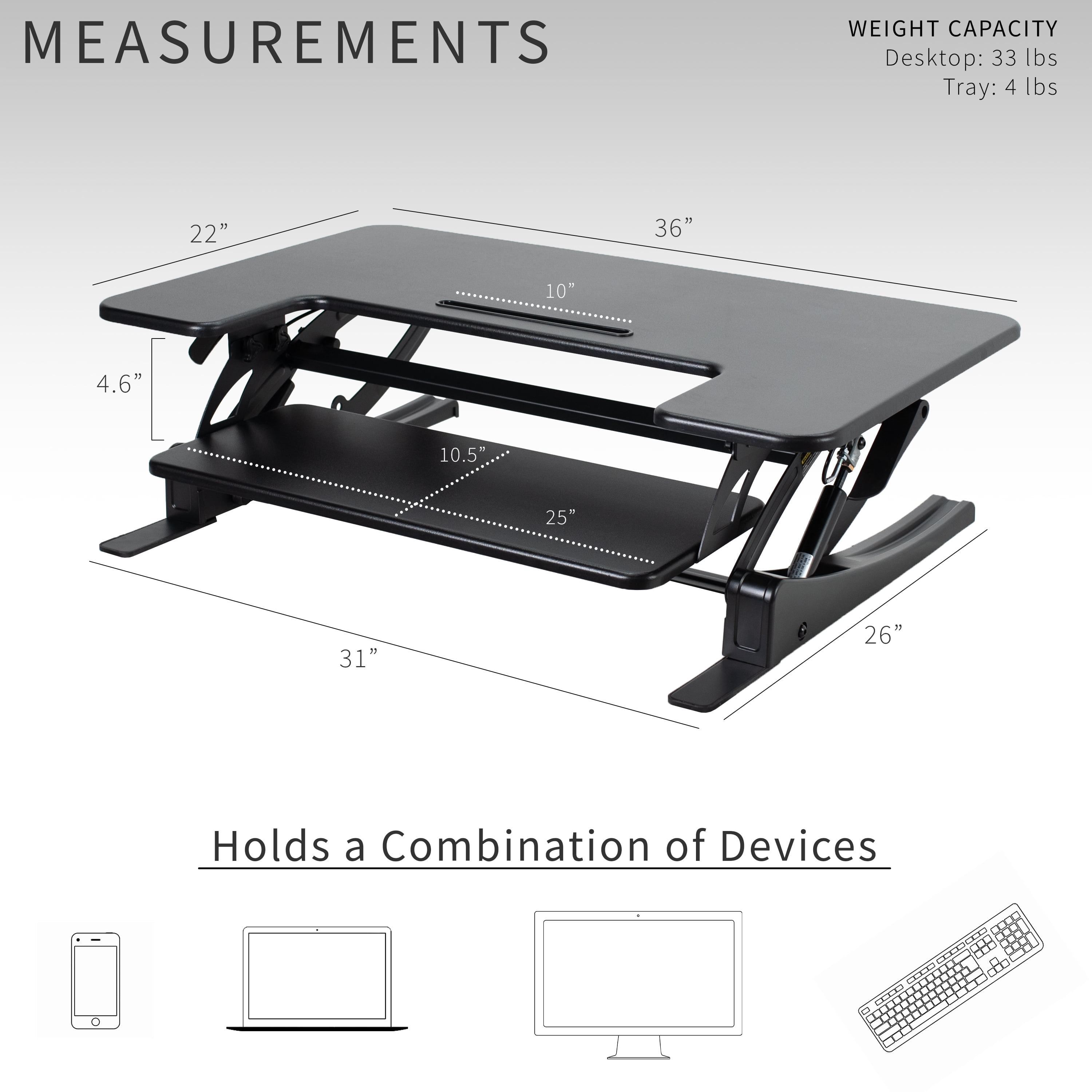 VIVO Black Height Adjustable Standing Desk Monitor Riser Tabletop Sit to Stand