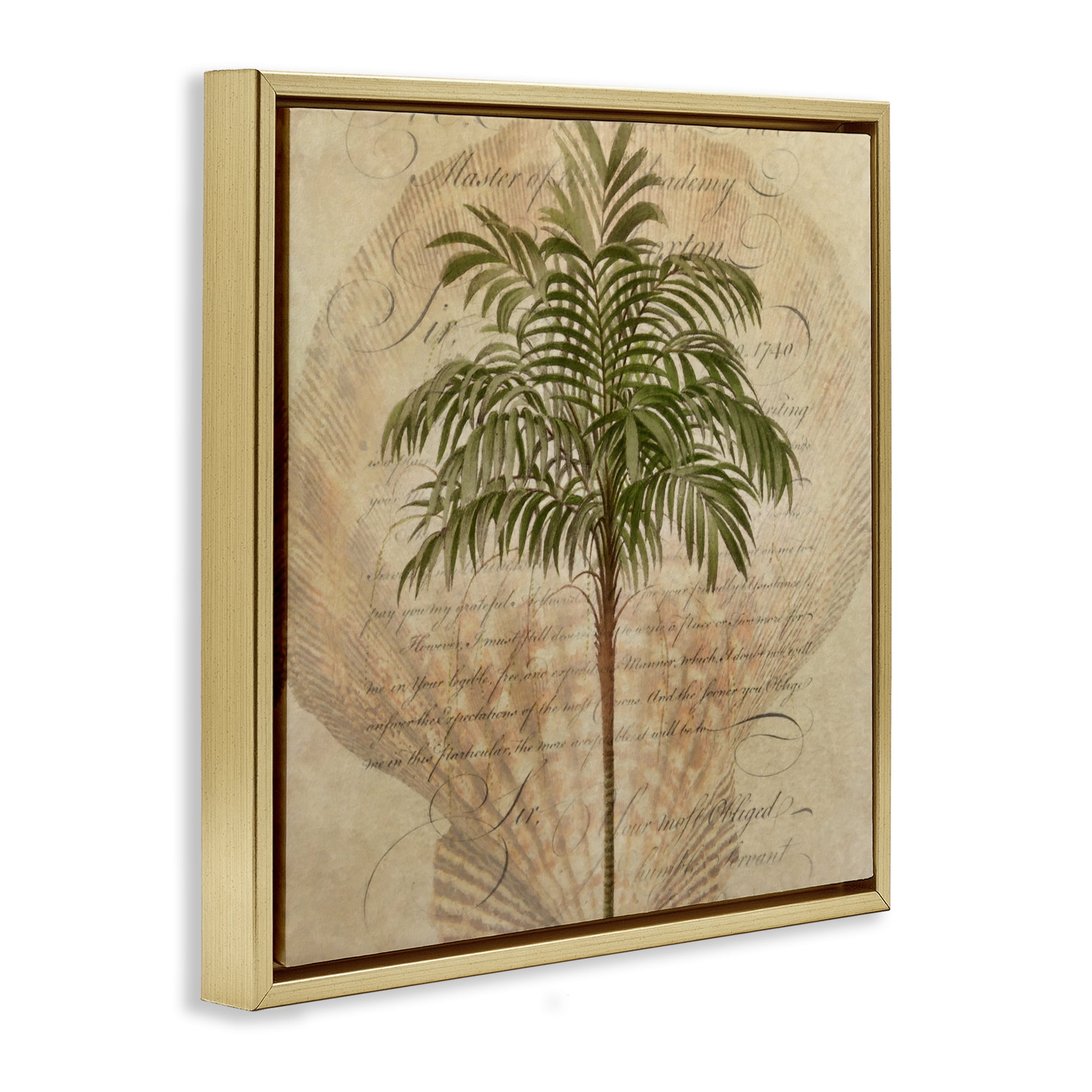 Stupell Industries Subdued Tropics Palm Gold Framed Floater Canvas Wall Art, design by Steve Hunziker