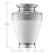 Reminded Cremation Memorial Urn for Human Ashes, Silver and White Adult Brass Funeral Urn with Velvet Bag