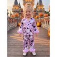 thumbnail image 6 of RUINIXCW Kids Toddler Baby Girl Halloween Silk Stain Pajamas Set Fall Sleepwear Ghost Print Fur Cuffs Long Sleeve Button Down Shirt and Pants Set Homewear Loungewear 1-8 Years, 6 of 9