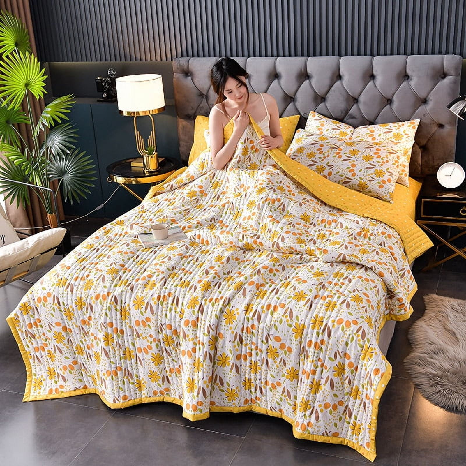 California King Size Quilt, 100% Cotton Washed Summer Cooler Quilt Air Conditioner Quilt,59.11"l*78.74"w