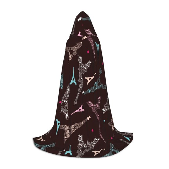 Honeii Eiffel Tower Print Poncho Cape, Cloak Coat, Snuggly Hooded Wearable Blanket, Hooded Cape For Teenagers,Halloween Costumes-Small