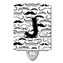 Caroline's Treasures CJ2009-JCNL Letter J Moustache Initial Ceramic Night Light, 6x4x3", multicolor