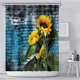thumbnail image 2 of Cortina de ducha de tela rústica con diseño de girasoles, decoración de baño con ganchos, impermeable, lavable, 183 x 183 cm, amarillo, verde y azul, 2 of 5