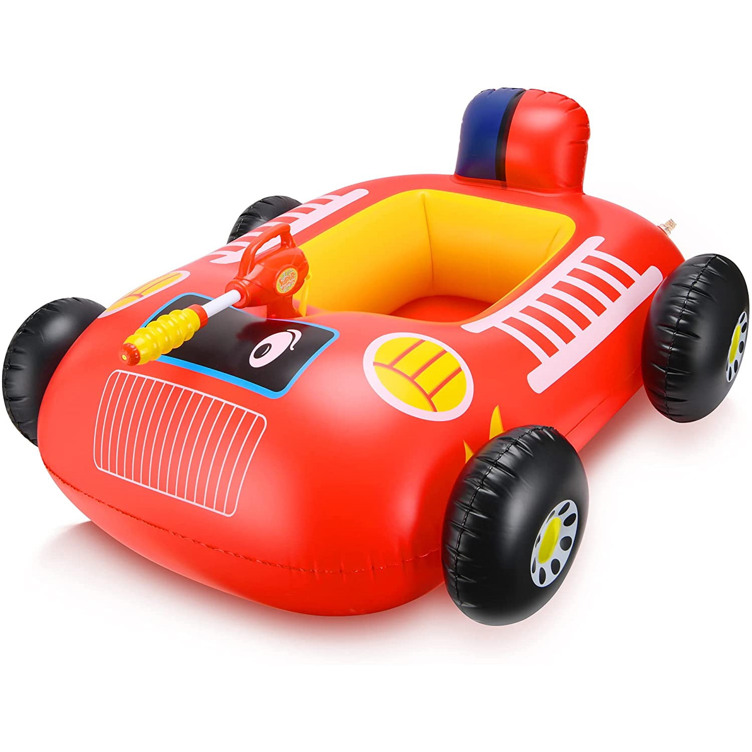 Kepooman Inflatable Pool Float, Child Ride-On Cartoon Car Raft Toy with Water Gun, Red Kepooman Inflatable Pool Float, Child Ride-On Cartoon Car Raft Toy with Water Gun, Red