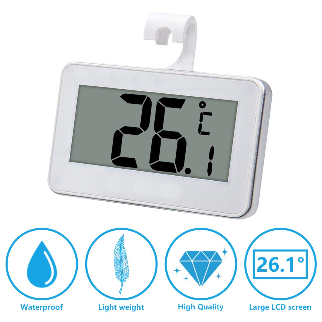 EEEKit Refrigerator Fridge Thermometer, Waterproof Freezer Thermometer, Large LCD Digital