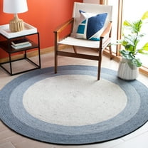 SAFAVIEH Braided Nazca Geometric Reversible Area Rug, Ivory/Blue, 8' x 8' Round