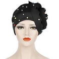 thumbnail image 5 of Mifelio Turban for Women Toe Solid Candy Hat Flower Space Cotton Color Muslim Beaded Cap, Cap Womens Cap Beadedbig Color Turban Head Wrap for Women Black One Size, 5 of 6