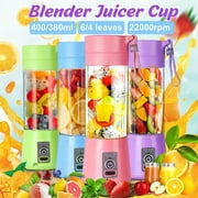 Portable electric Juicer Cup, USB Rechargeable Personal-size Blender Used at Home And Outdoor, With 380/400ml High Borosilicate Glass Cup, Pink/Blue/Purple/Green