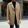 thumbnail image 2 of YLSDY Trench Coat Men Notched Collar Double Breasted Pea Coat Fall Winter Fashion Overcoat Plus Size Mid Long Wool Peacoat Khaki XXL, 2 of 7