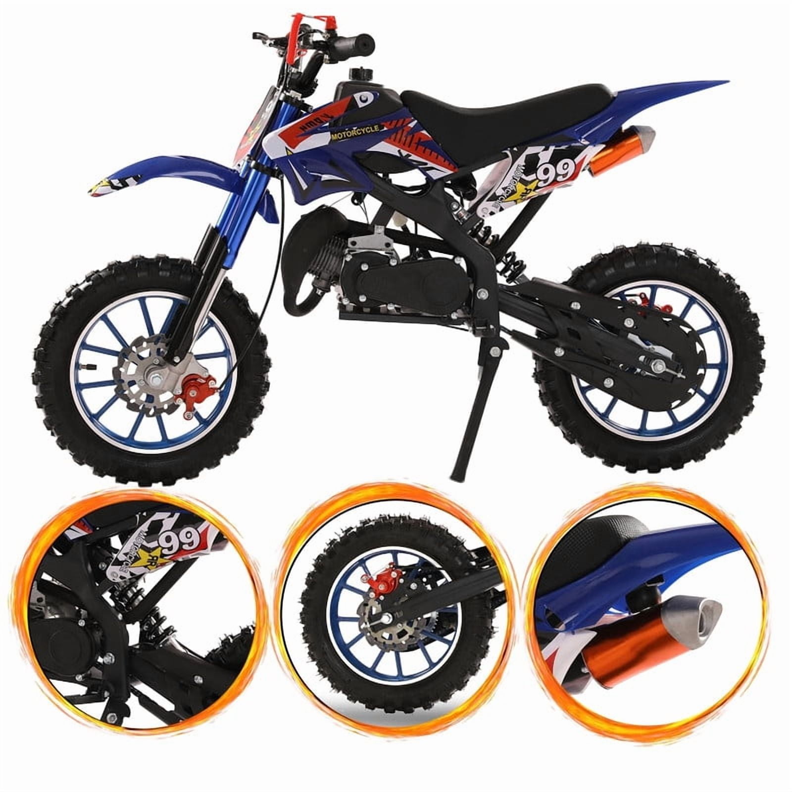 49cc Kids Dirt Bike, Upgrade Gas Dirtbike Off Road Mini Motorcycle Gas Power Motocross Vehicles, Children Pocket Motorbike with Dual Disc Brakes, Ideal Gift for 8-16 Boys Girls, Loading 220LBS