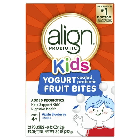 Align Kids Probiotic Yogurt Coated Fruit Bites, Probiotic Supplement for Children's Daily Gut Health, 21 Count