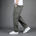 thumbnail image 4 of SWSMCLT Men's Cargo Casual Pants Work Utility Pants Long Trousers Cotton Straight Leg Summer Elastic Waist Army Green 46, 4 of 4
